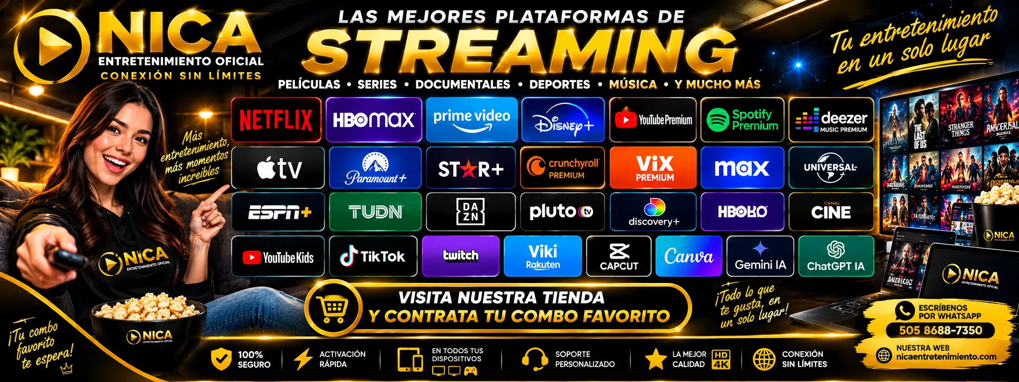 Las mejores plataformas de streaming: Netflix, HBO Max, Prime Video, Disney+, Apple TV, Paramount+ y más. Nica Entretenimiento, tu entretenimiento en un solo lugar.